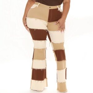 Fashion Nova Keep It Natural Mid Rise Patchwork Flare Jeans